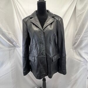Crazy Horse Women's Black Leather Blazer Jacket Size L Liz Claiborne‎ Company
